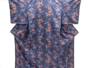 未使用品　草花模様手織り紬着物